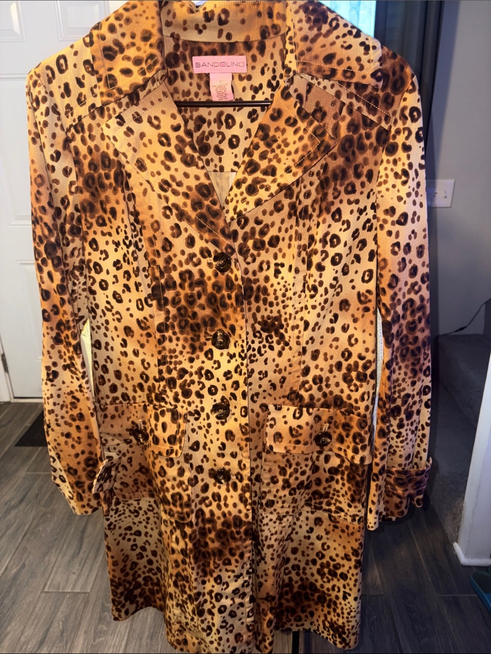 Bandolino Leopard-Print Button Coat in Tan & Brown size 6